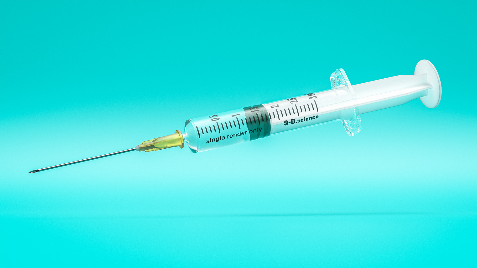 Product render of a syringe in a studio setting